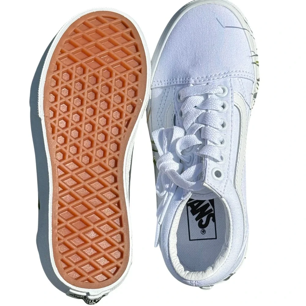 Vans Old Skool Kids Sneakers True White Canvas Low Top Skate Shoes Size 12.0